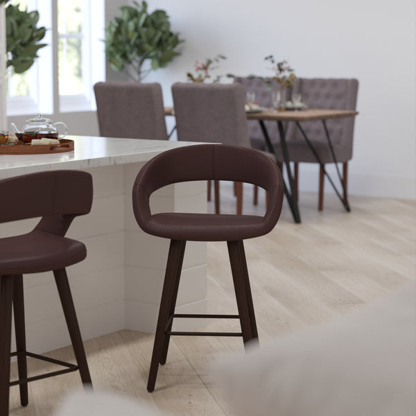 Plath 24 Inch Cappuccino Brown Wood Ultramodern Bar Counter Stool With Brown Upholstered Seat