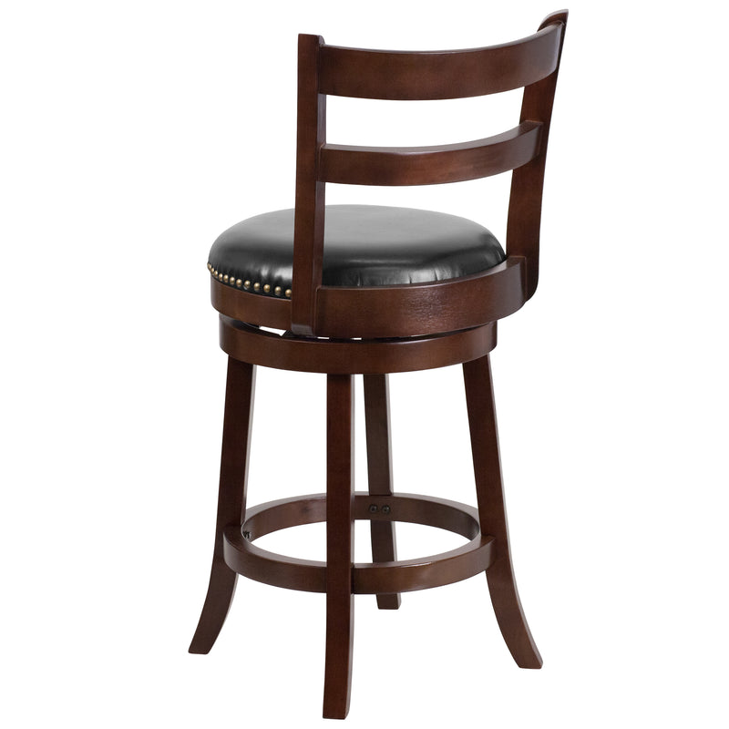 Carina Series 26" Wooden Counter Height Stool in Cappuccino Finish with Single Slat Ladder Back with Faux Leather Seat