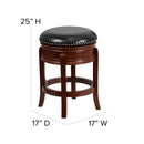 Clara 24" Light Cherry Wood Backless Wooden Counter Stool with Black Faux Leather 360 Degree Swivel Seat
