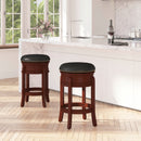 Clara 24" Light Cherry Wood Backless Wooden Counter Stool with Black Faux Leather 360 Degree Swivel Seat
