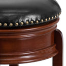 Clara 24" Light Cherry Wood Backless Wooden Counter Stool with Black Faux Leather 360 Degree Swivel Seat
