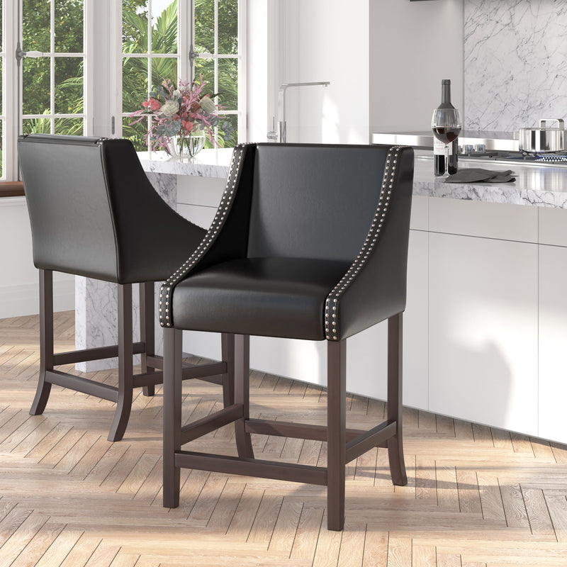 Taylorsville 24 Inch Walnut Counter Height Stool with Nailhead Trim