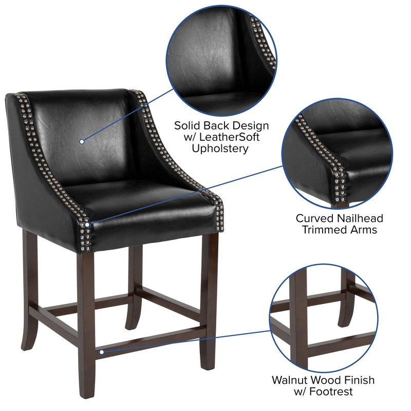 Taylorsville 24 Inch Walnut Counter Height Stool with Nailhead Trim