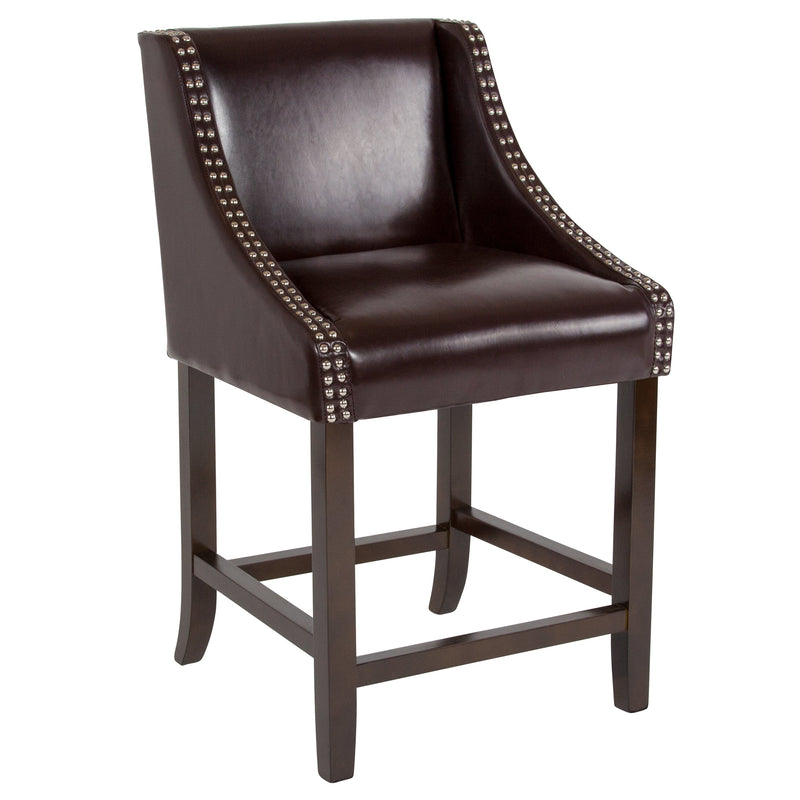 Taylorsville 24 Inch Walnut Counter Height Stool with Nailhead Trim