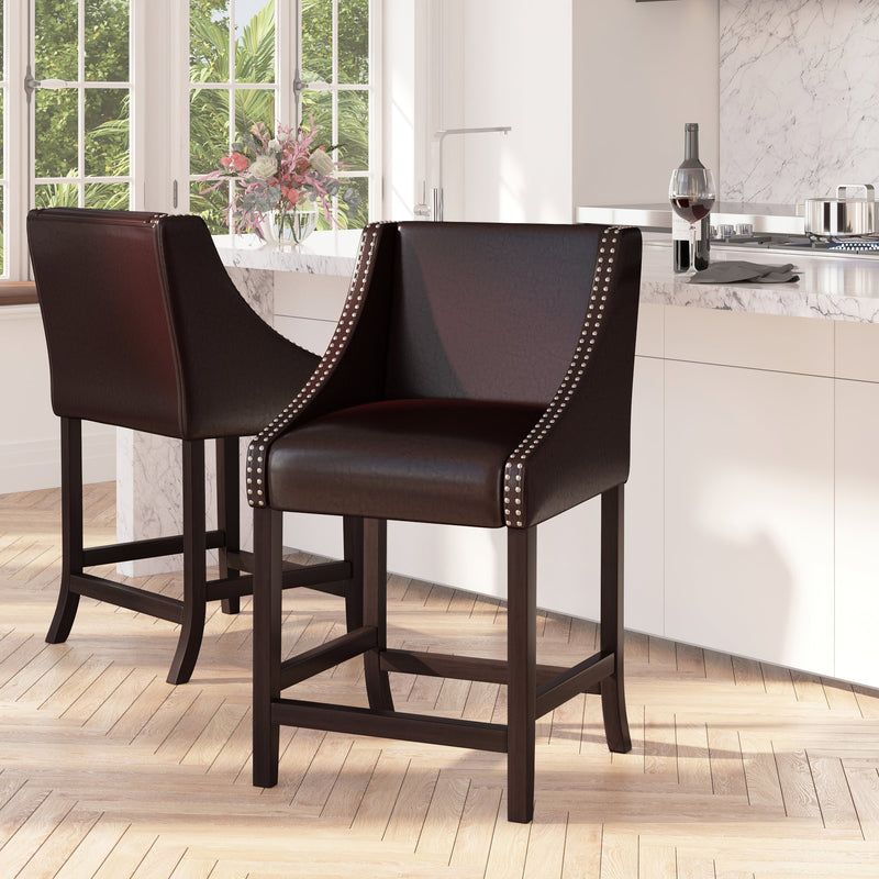 Taylorsville 24 Inch Walnut Counter Height Stool with Nailhead Trim