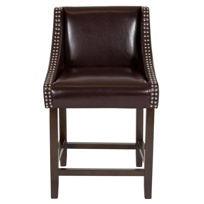 Taylorsville 24 Inch Walnut Counter Height Stool with Nailhead Trim