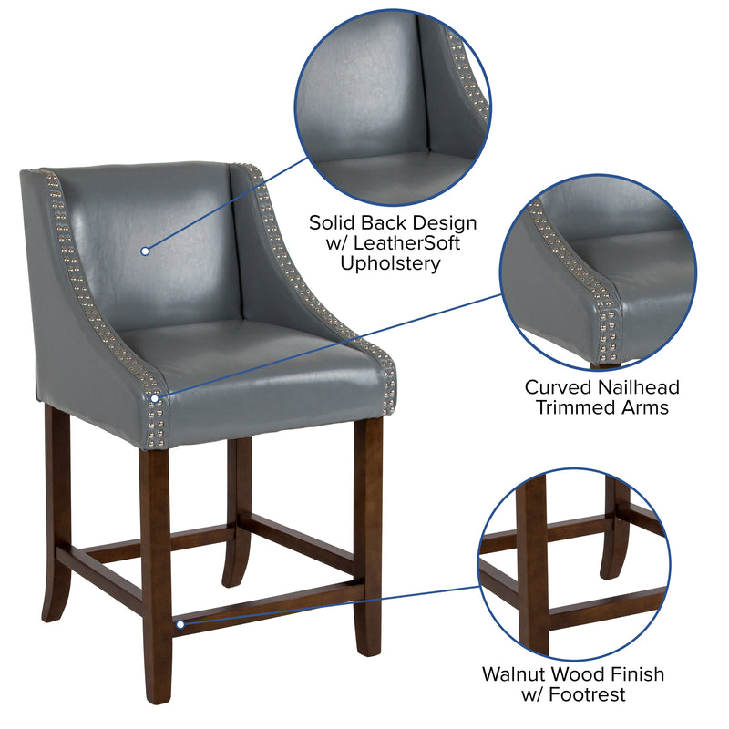 Taylorsville 24 Inch Walnut Counter Height Stool with Nailhead Trim