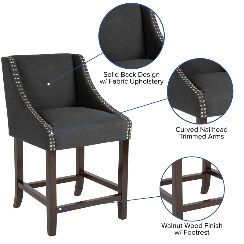 Taylorsville 24 Inch Walnut Counter Height Stool with Nailhead Trim