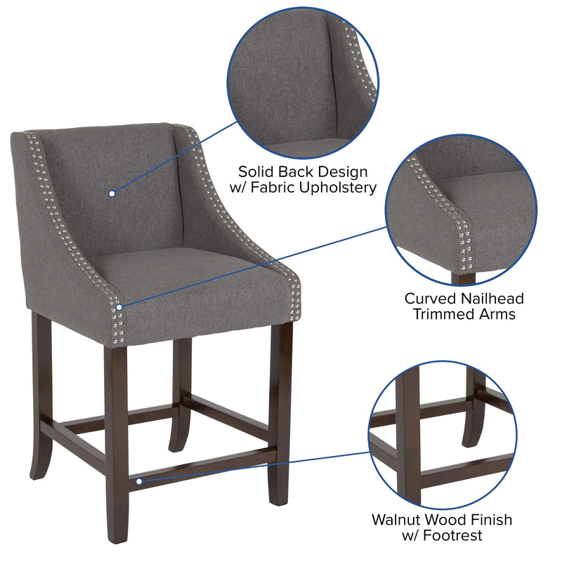 Taylorsville 24 Inch Walnut Counter Height Stool with Nailhead Trim