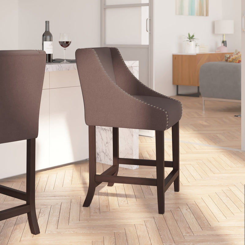 Taylorsville 24 Inch Walnut Counter Height Stool with Nailhead Trim