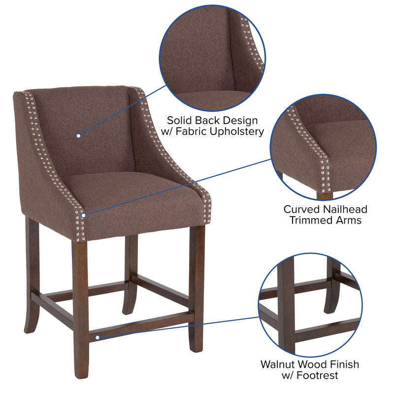 Taylorsville 24 Inch Walnut Counter Height Stool with Nailhead Trim