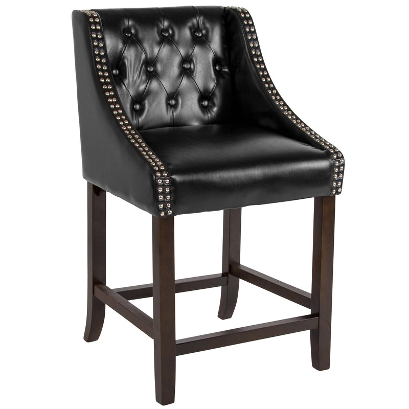Hadleigh Upholstered Counter Stool 24" High Transitional Tufted Walnut Counter Stool with Accent Nail Trim