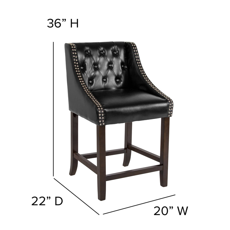 Hadleigh Upholstered Counter Stool 24" High Transitional Tufted Walnut Counter Stool with Accent Nail Trim