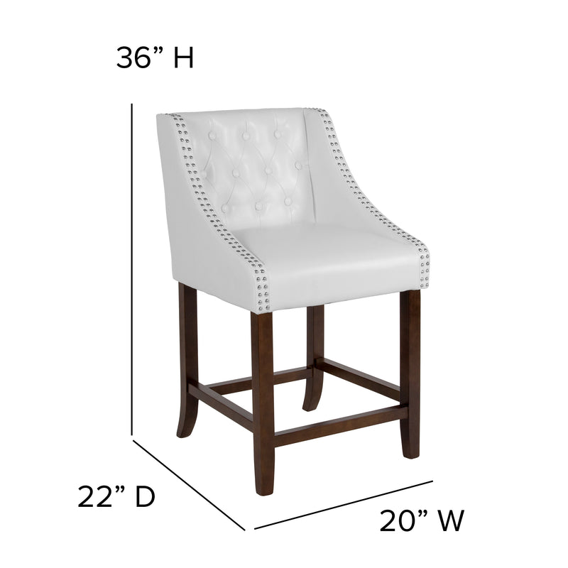 Hadleigh Upholstered Counter Stool 24" High Transitional Tufted Walnut Counter Stool with Accent Nail Trim