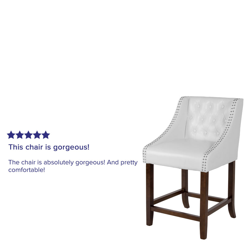 Hadleigh Upholstered Counter Stool 24" High Transitional Tufted Walnut Counter Stool with Accent Nail Trim