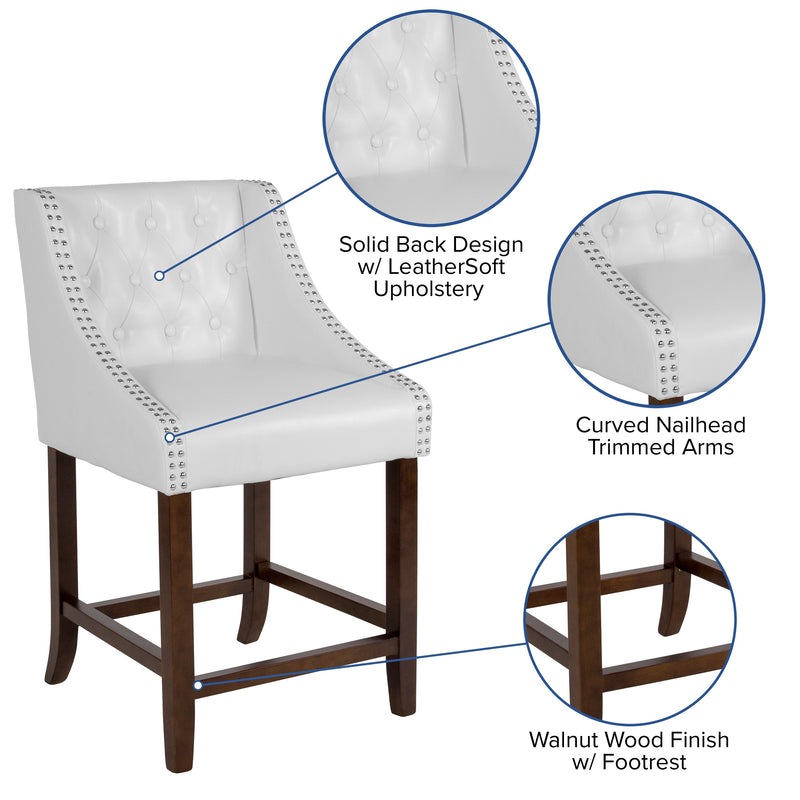 Hadleigh Upholstered Counter Stool 24" High Transitional Tufted Walnut Counter Stool with Accent Nail Trim