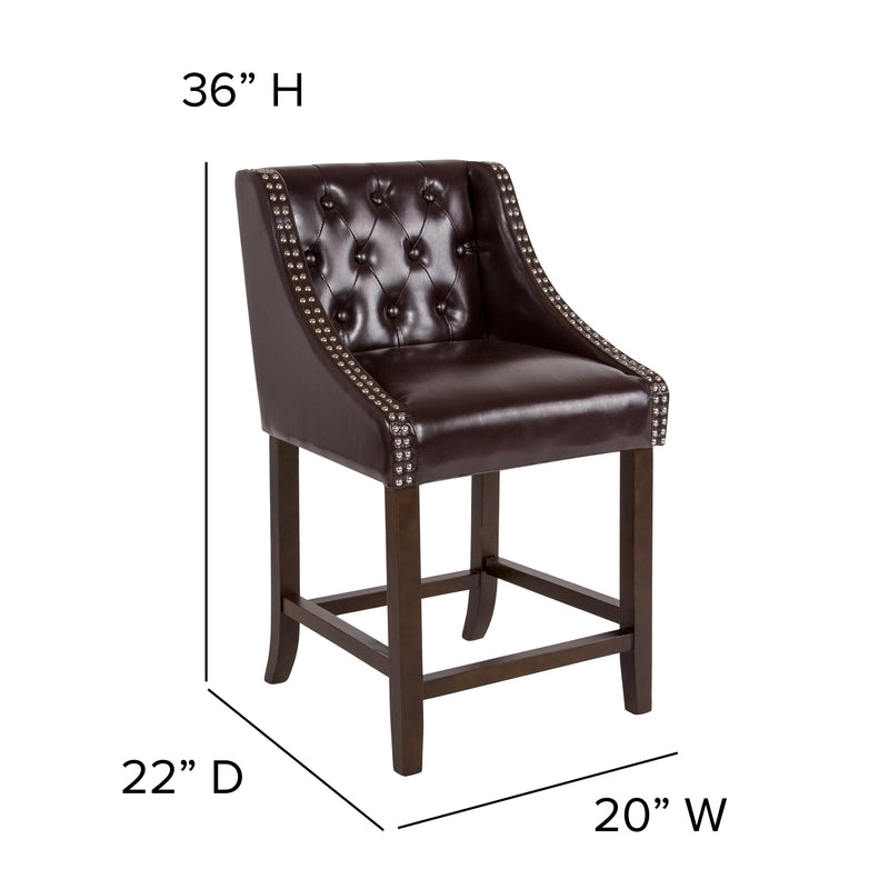 Hadleigh Upholstered Counter Stool 24" High Transitional Tufted Walnut Counter Stool with Accent Nail Trim