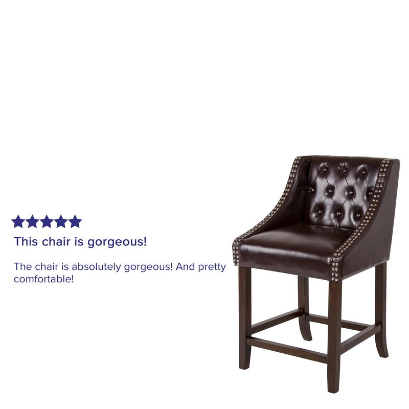 Hadleigh Upholstered Counter Stool 24" High Transitional Tufted Walnut Counter Stool with Accent Nail Trim