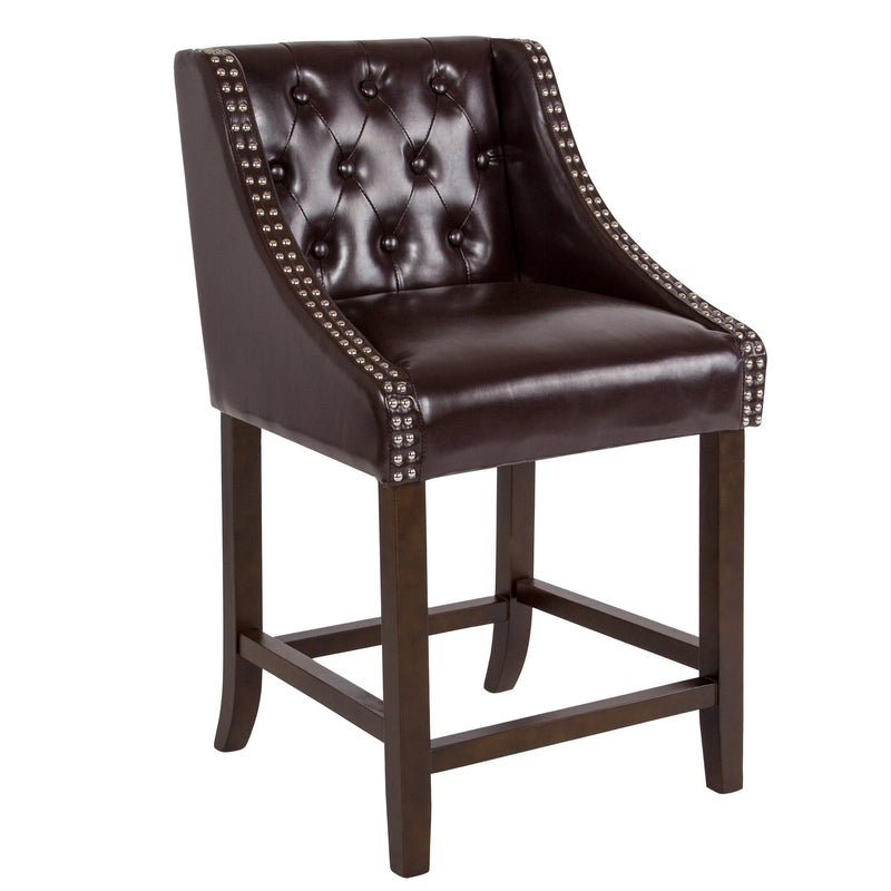 Hadleigh Upholstered Counter Stool 24" High Transitional Tufted Walnut Counter Stool with Accent Nail Trim
