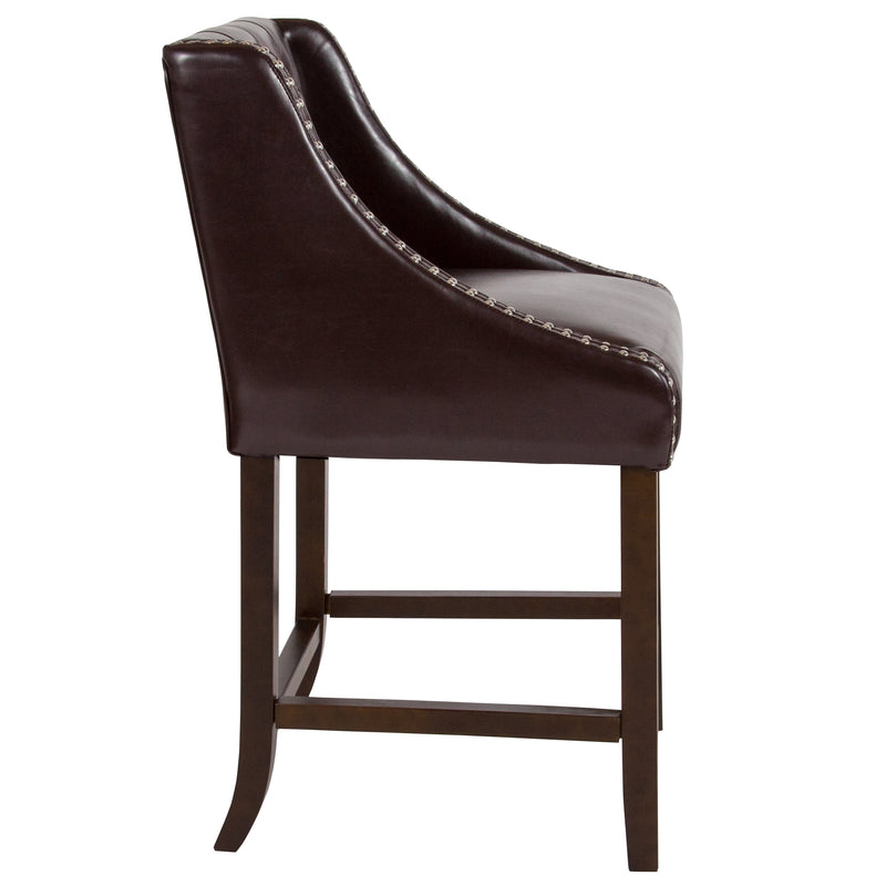 Hadleigh Upholstered Counter Stool 24" High Transitional Tufted Walnut Counter Stool with Accent Nail Trim