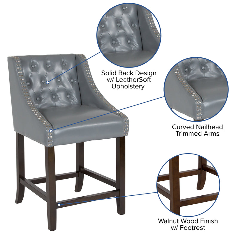 Hadleigh Upholstered Counter Stool 24" High Transitional Tufted Walnut Counter Stool with Accent Nail Trim