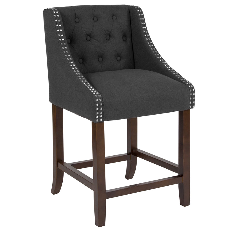 Hadleigh Upholstered Counter Stool 24" High Transitional Tufted Walnut Counter Stool with Accent Nail Trim