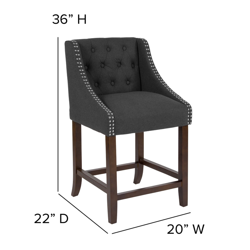 Hadleigh Upholstered Counter Stool 24" High Transitional Tufted Walnut Counter Stool with Accent Nail Trim