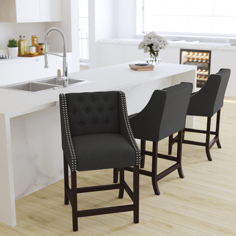 Hadleigh Upholstered Counter Stool 24" High Transitional Tufted Walnut Counter Stool with Accent Nail Trim