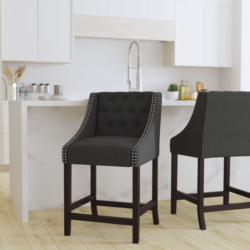 Hadleigh Upholstered Counter Stool 24" High Transitional Tufted Walnut Counter Stool with Accent Nail Trim