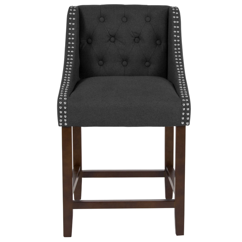 Hadleigh Upholstered Counter Stool 24" High Transitional Tufted Walnut Counter Stool with Accent Nail Trim