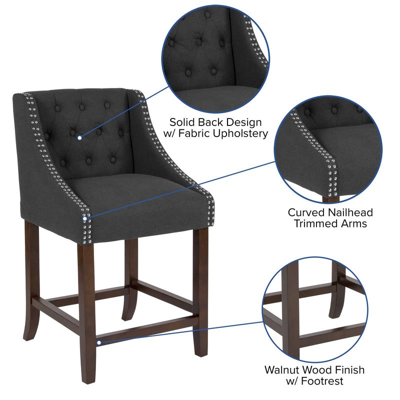 Hadleigh Upholstered Counter Stool 24" High Transitional Tufted Walnut Counter Stool with Accent Nail Trim