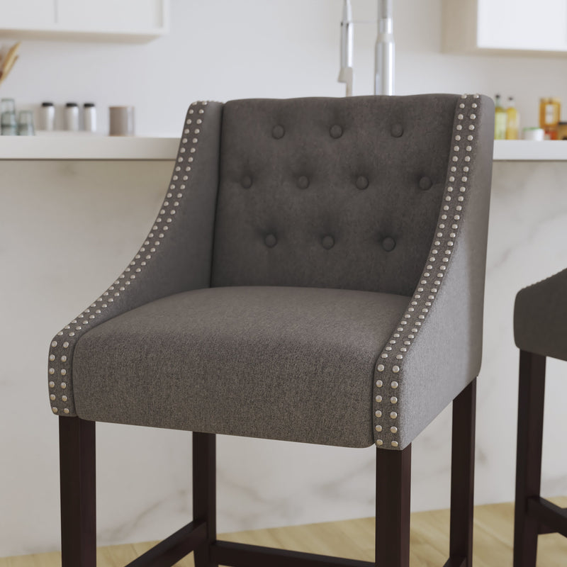 Hadleigh Upholstered Counter Stool 24" High Transitional Tufted Walnut Counter Stool with Accent Nail Trim