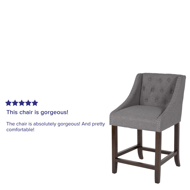Hadleigh Upholstered Counter Stool 24" High Transitional Tufted Walnut Counter Stool with Accent Nail Trim