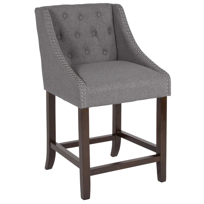 Hadleigh Upholstered Counter Stool 24" High Transitional Tufted Walnut Counter Stool with Accent Nail Trim