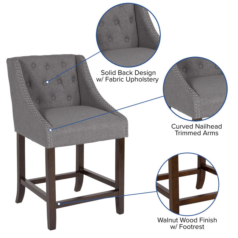 Hadleigh Upholstered Counter Stool 24" High Transitional Tufted Walnut Counter Stool with Accent Nail Trim