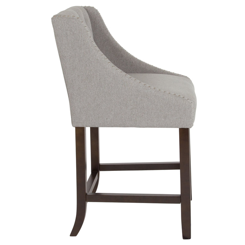 Hadleigh Upholstered Counter Stool 24" High Transitional Tufted Walnut Counter Stool with Accent Nail Trim