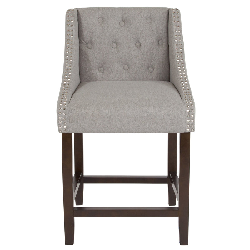 Hadleigh Upholstered Counter Stool 24" High Transitional Tufted Walnut Counter Stool with Accent Nail Trim