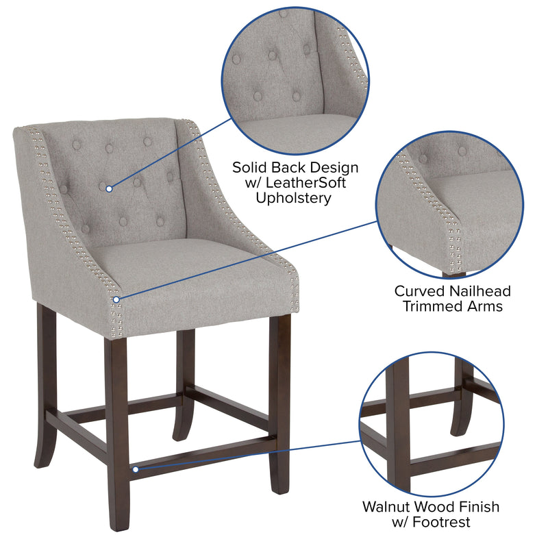 Hadleigh Upholstered Counter Stool 24" High Transitional Tufted Walnut Counter Stool with Accent Nail Trim