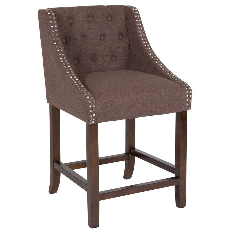 Hadleigh Upholstered Counter Stool 24" High Transitional Tufted Walnut Counter Stool with Accent Nail Trim