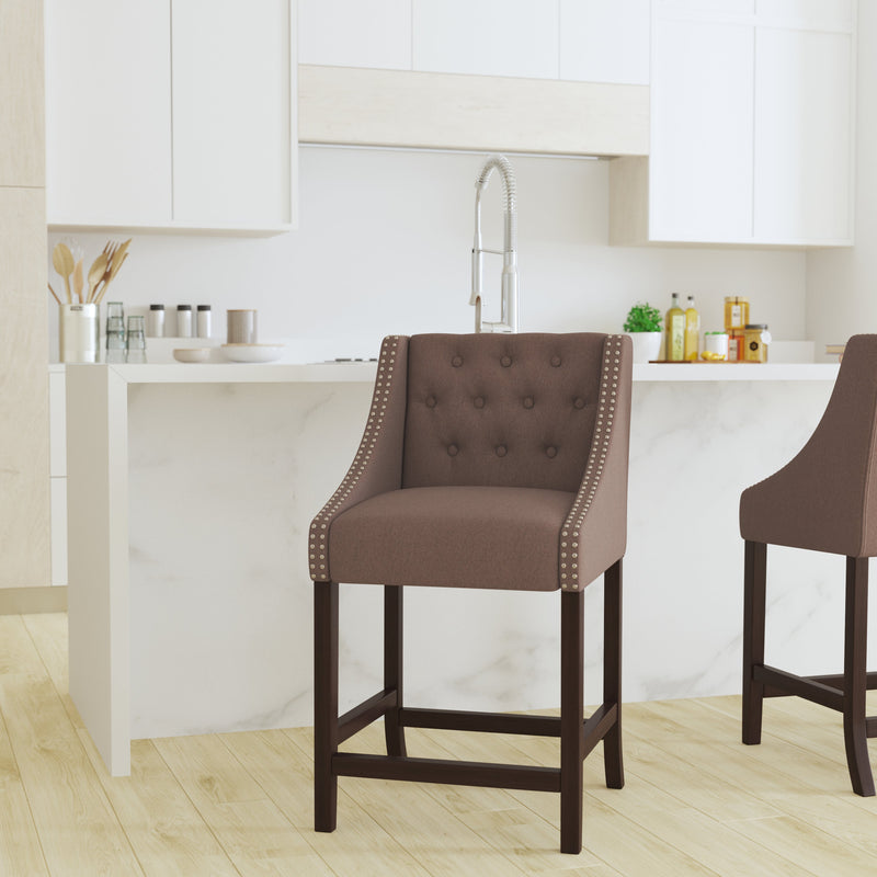 Hadleigh Upholstered Counter Stool 24" High Transitional Tufted Walnut Counter Stool with Accent Nail Trim