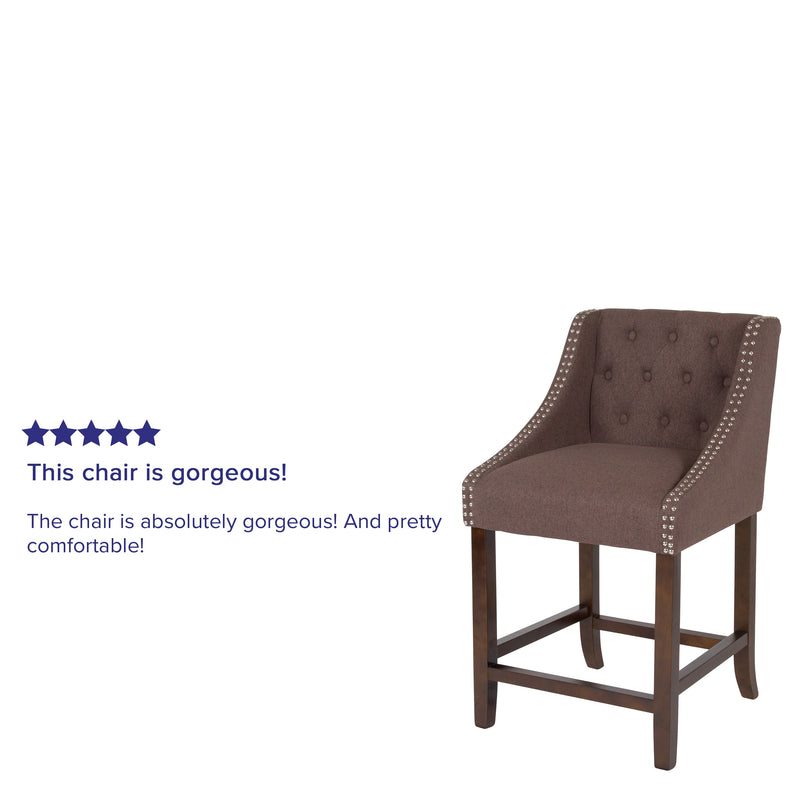 Hadleigh Upholstered Counter Stool 24" High Transitional Tufted Walnut Counter Stool with Accent Nail Trim