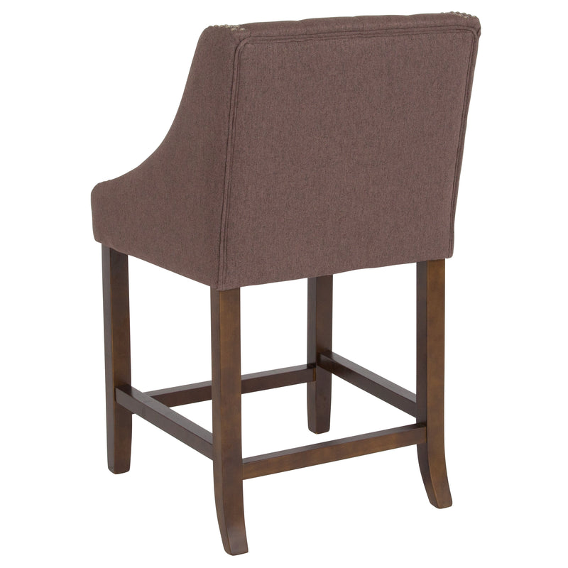 Hadleigh Upholstered Counter Stool 24" High Transitional Tufted Walnut Counter Stool with Accent Nail Trim