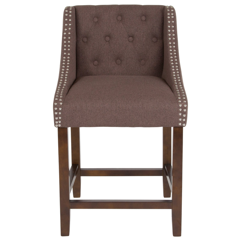 Hadleigh Upholstered Counter Stool 24" High Transitional Tufted Walnut Counter Stool with Accent Nail Trim