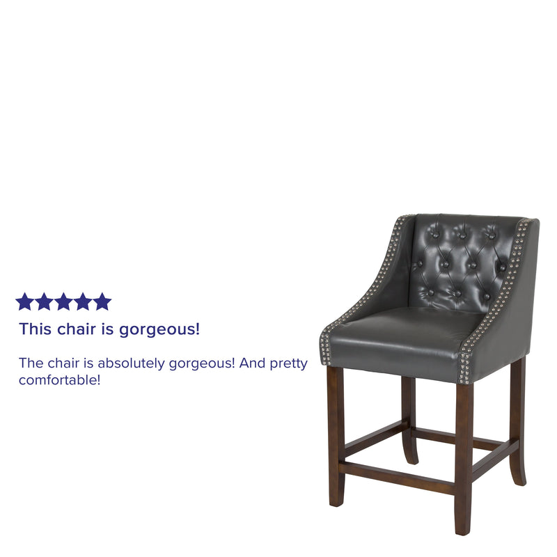 Hadleigh Upholstered Counter Stool 24" High Transitional Tufted Walnut Counter Stool with Accent Nail Trim