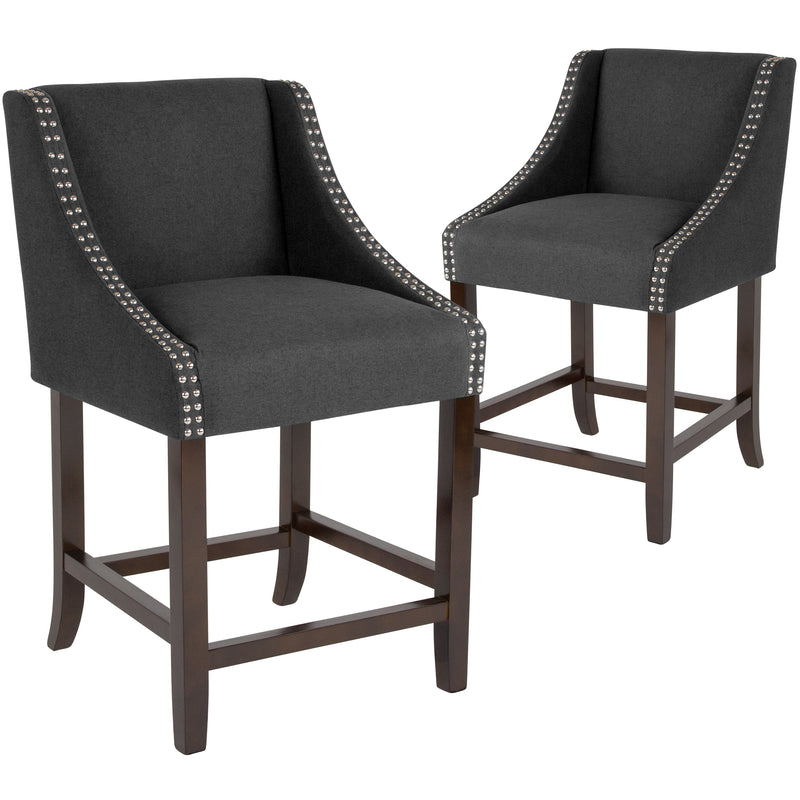 Taylorsville 24 Inch Walnut Counter Height Stool with Nailhead Trim - Set of 2