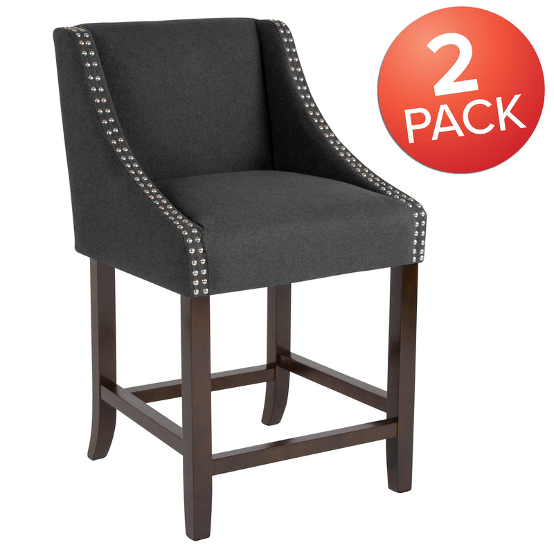 Taylorsville 24 Inch Walnut Counter Height Stool with Nailhead Trim - Set of 2