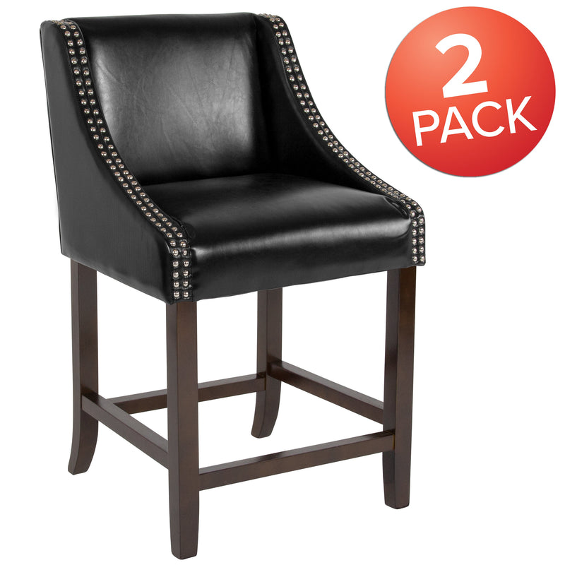Taylorsville 24 Inch Walnut Counter Height Stool with Nailhead Trim - Set of 2