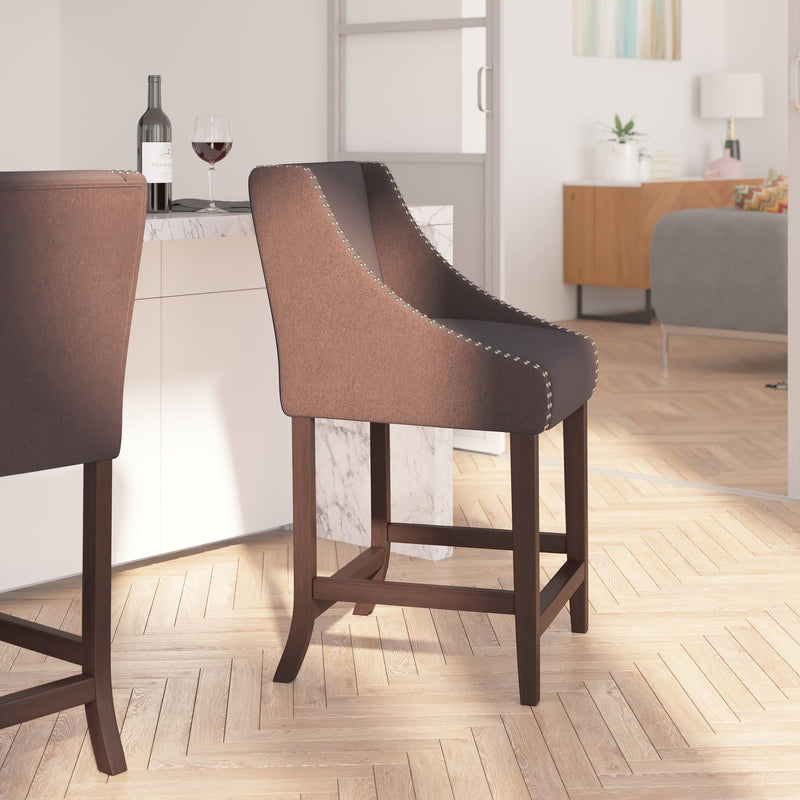 Taylorsville 24 Inch Walnut Counter Height Stool with Nailhead Trim - Set of 2