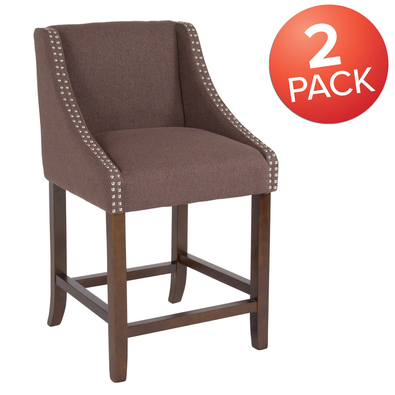 Taylorsville 24 Inch Walnut Counter Height Stool with Nailhead Trim - Set of 2