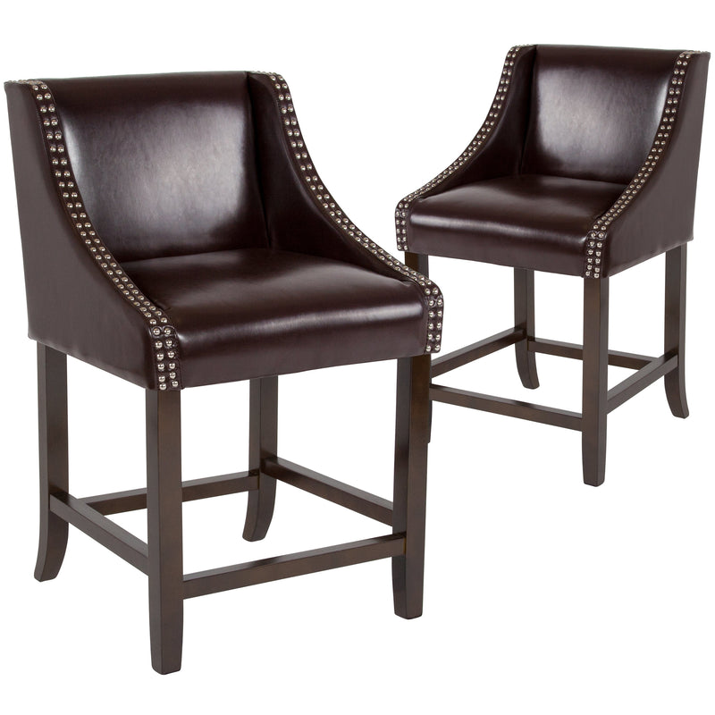 Taylorsville 24 Inch Walnut Counter Height Stool with Nailhead Trim - Set of 2
